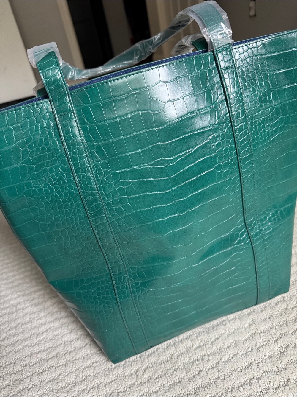 Ann Taylor Teal Croc-Embossed Tote